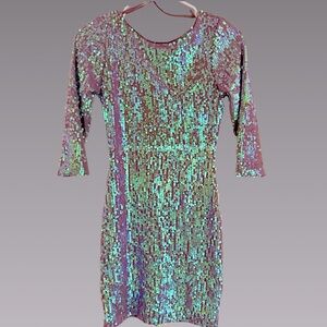 Arden B Iridescent 3/4 Sleeve Sequin Dress-XS